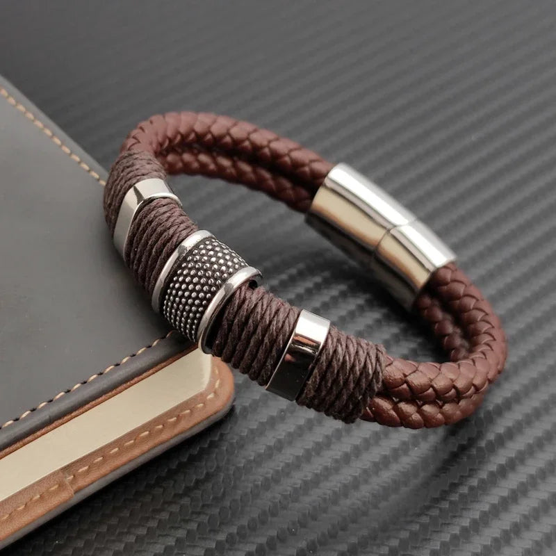 Sailing Longship Handcrafted Leather and Steel Bracelet