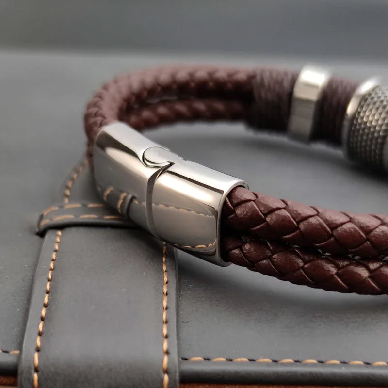 Sailing Longship Handcrafted Leather and Steel Bracelet