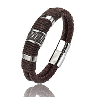 Bracelet Voilier Drakkar en Cuir et Acier Fait Main