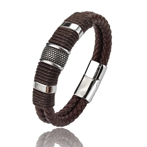 Sailing Longship Handcrafted Leather and Steel Bracelet
