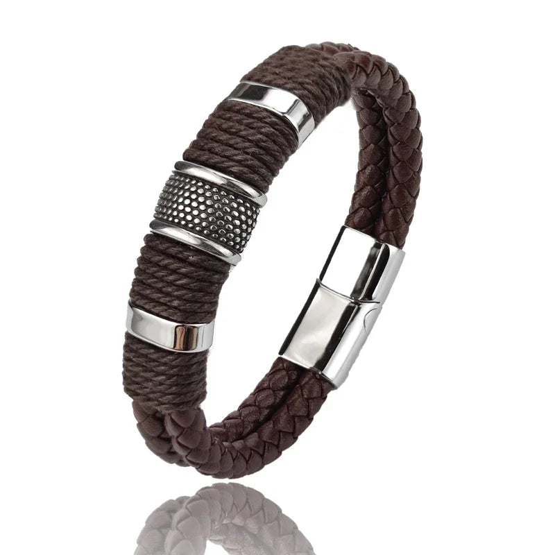 Sailing Longship Handcrafted Leather and Steel Bracelet