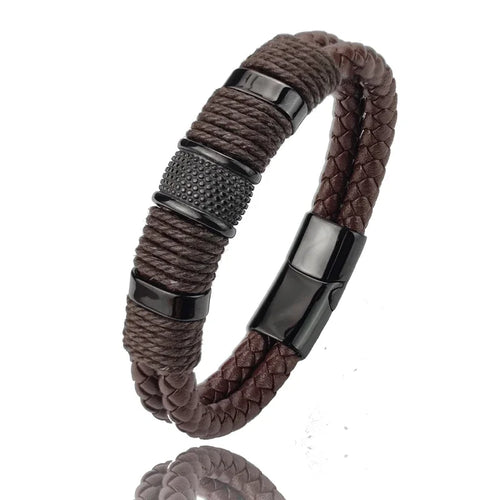 Sailing Longship Handcrafted Leather and Steel Bracelet