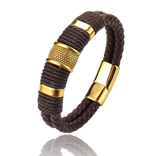 Sailing Longship Handcrafted Leather and Steel Bracelet