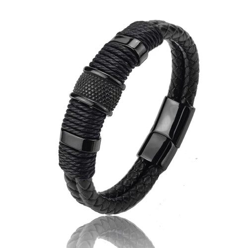 Sailing Longship Handcrafted Leather and Steel Bracelet