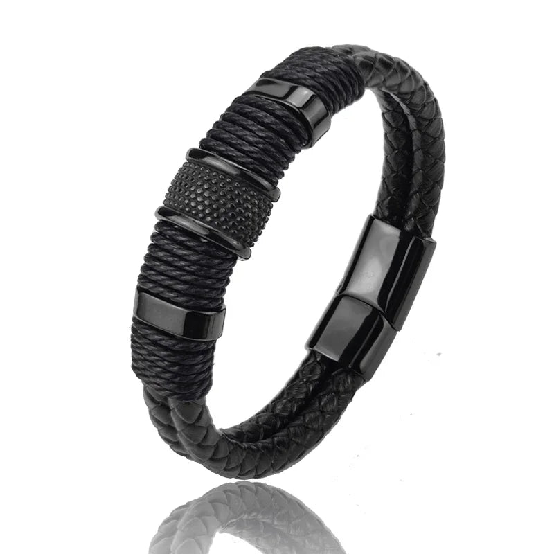 Sailing Longship Handcrafted Leather and Steel Bracelet
