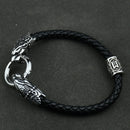 Freya Cat with Runes Steel and Leather Bracelet