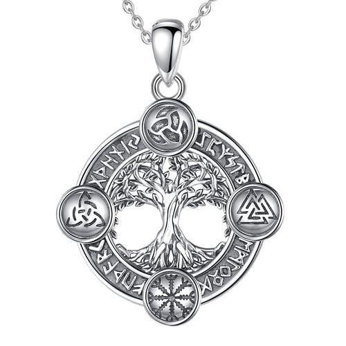 Yggdrasil, The Tree of Life With Runes Necklace in 925 Sterling Silver