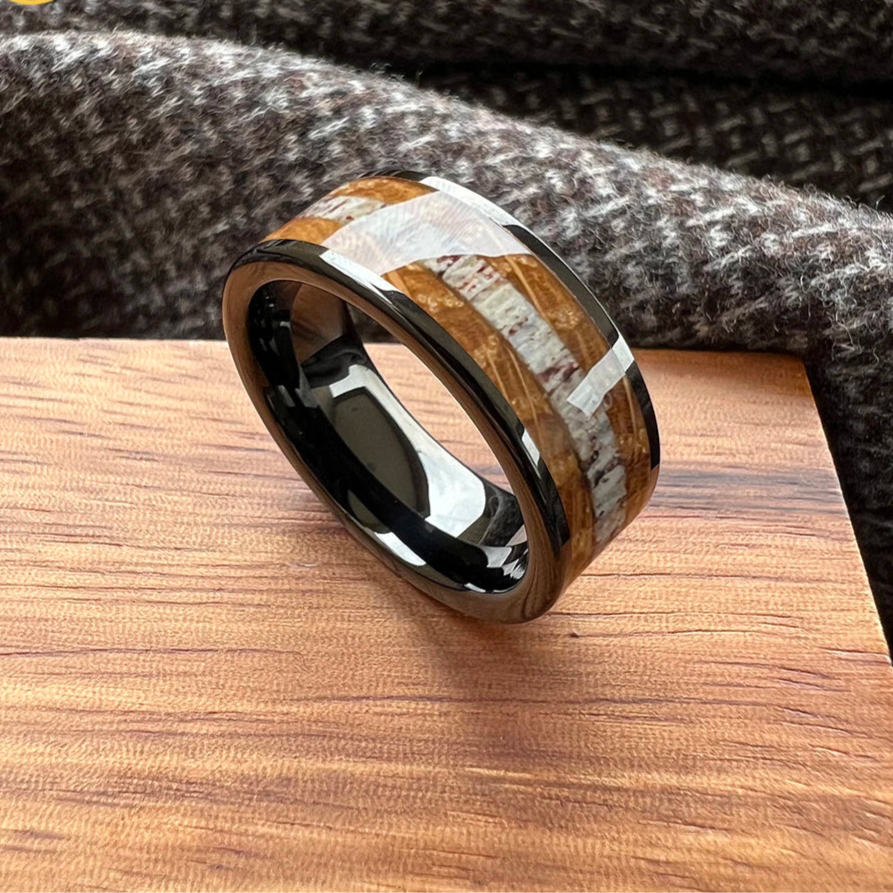 Frigg's Bounty Tungsten and Deer's Antler Wedding Band