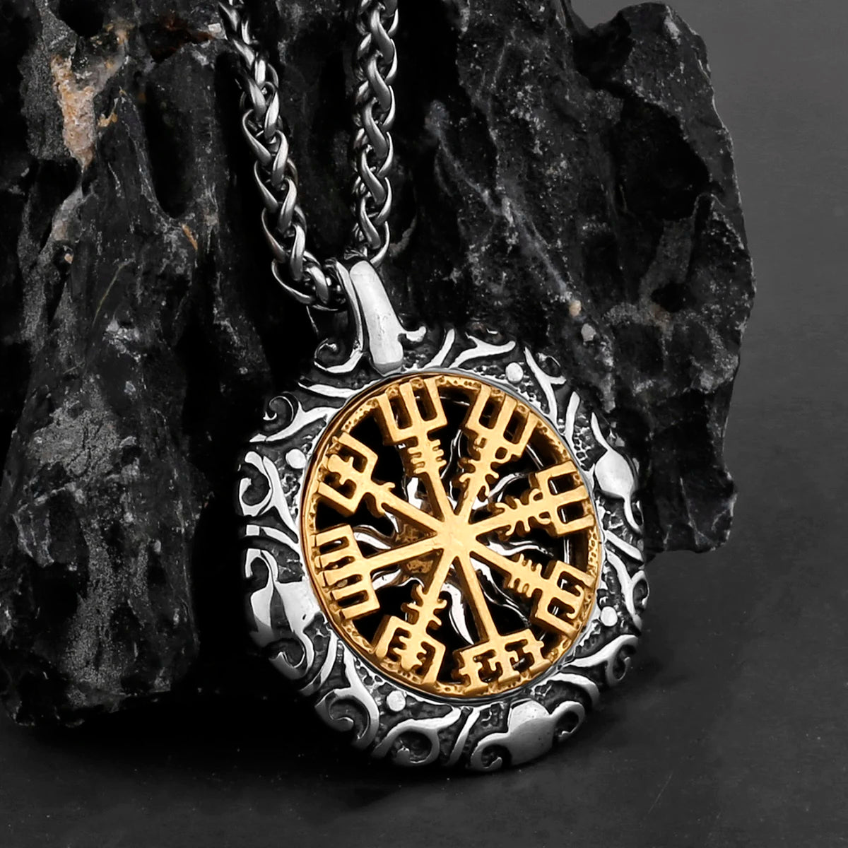 Vegvisir The Viking Compass and the Sun in 316L Stainless Steel Necklace