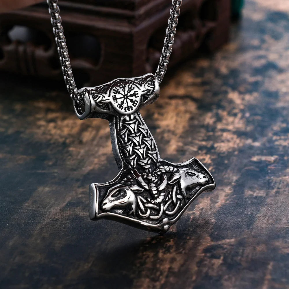 Mjolnir and Thor's Goats Steel Necklace