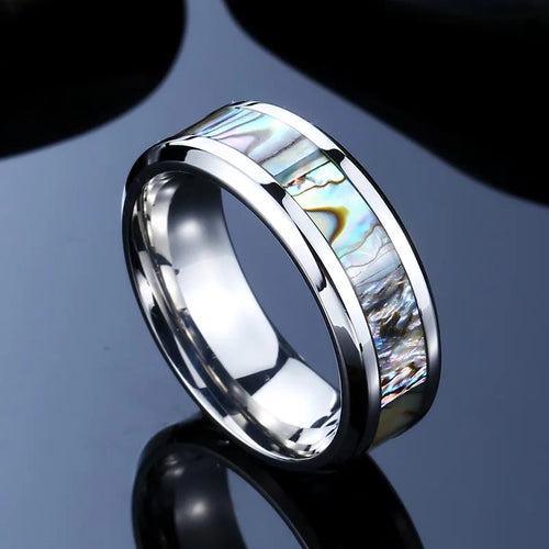 Elivagar River in Ginnungagap Steel and Abalone Shell Ring