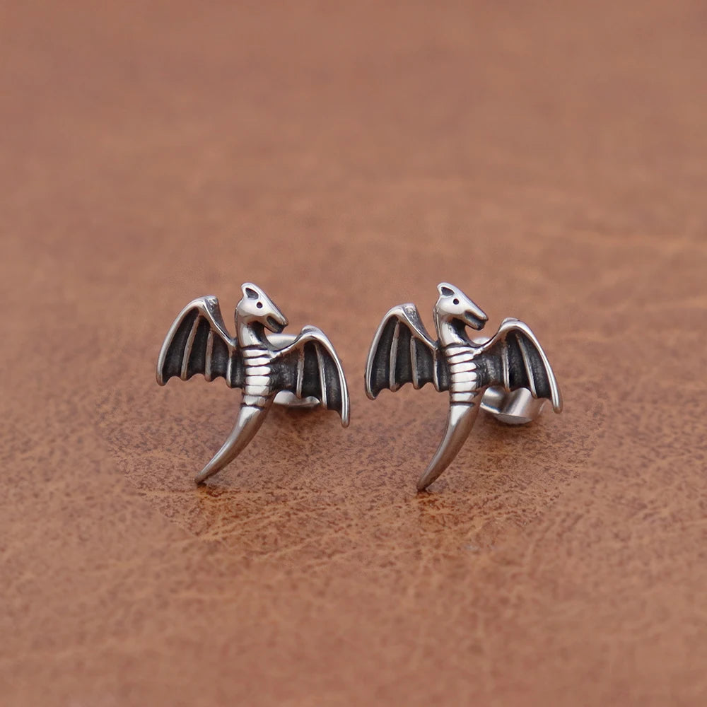 Boucles d'oreilles Fafnir, dragon ailé en argent sterling 925