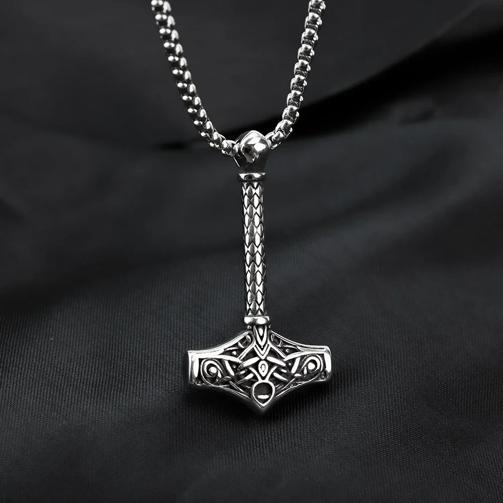 Mjolnir with Longer Handle Stainless Steel Necklace