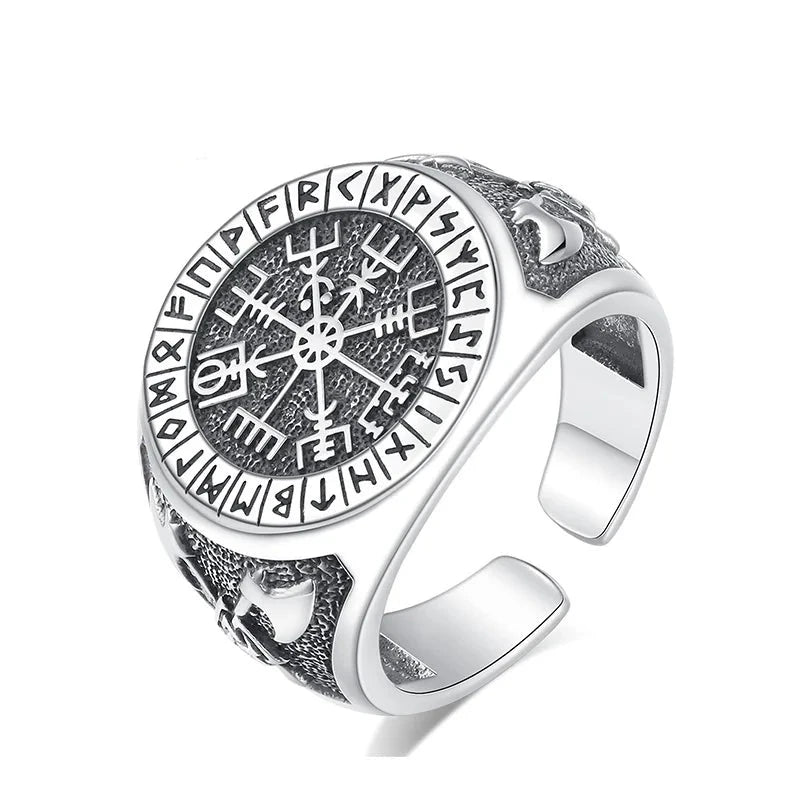 48114331582809Vegvisir the Viking Compass Adjustable 925 Sterling Silver Ring