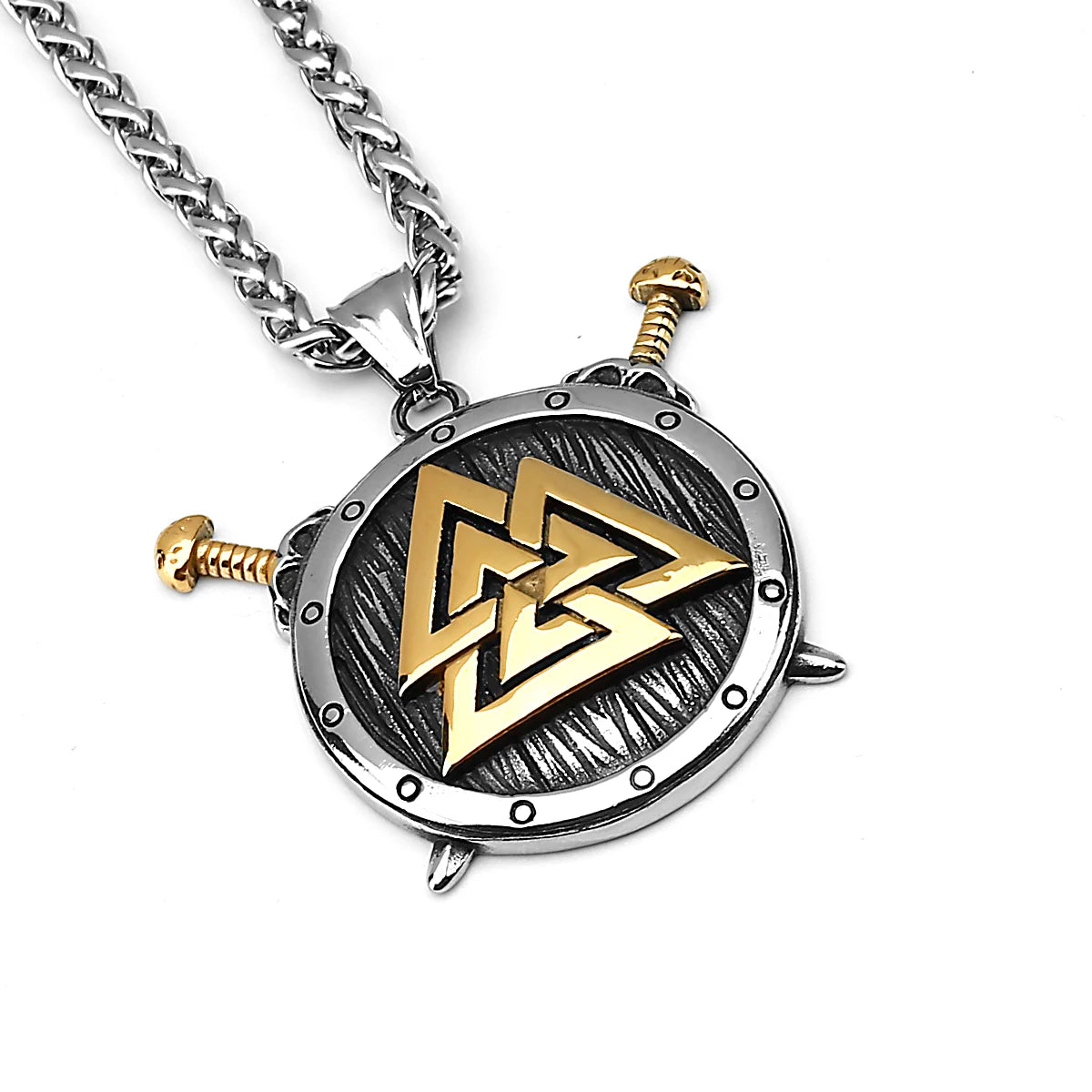 Valknut Sword and Shield Stainless Steel Necklace