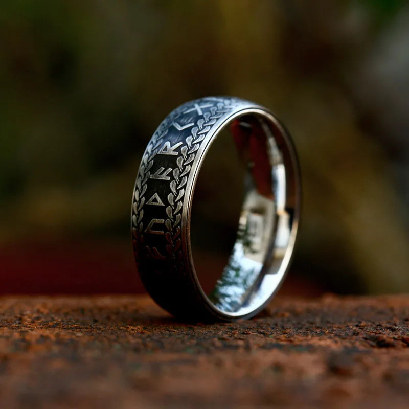 Stone Runes Rings Rune Ring in Futhark Runes 8mm Stainless Steel Ring – TheWarriorLodge