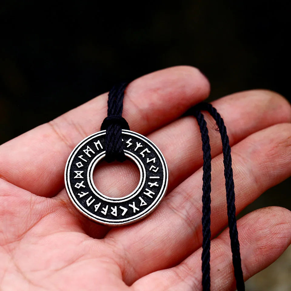 Norse Runes Wheel Stainless Steel Necklace