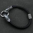 Freya Cat with Runes Steel and Leather Bracelet