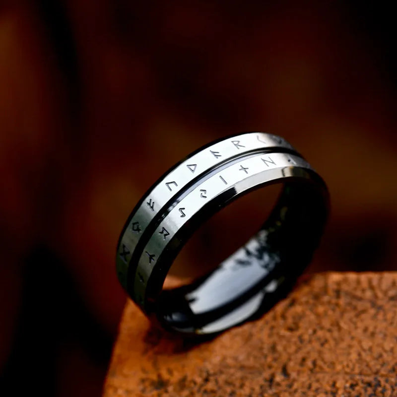 Futhark Runes Stainless Steel 8mm Ring