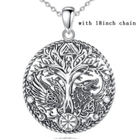 Wolf and Raven over Yggdrasil 925 Sterling Silver Necklace