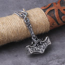 Mjolnir with Longer Handle Stainless Steel Necklace