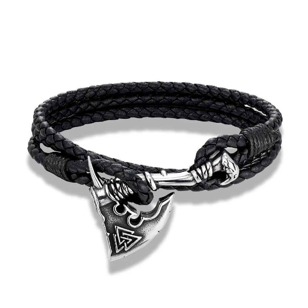 Viking Axe Bracelet in Leather and Steel