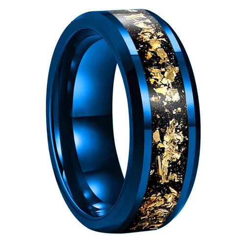Yggdrasil in Autumn 8mm Tungsten Carbide Ring with Gold Foil