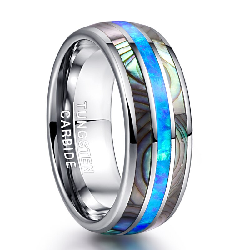 Thor Thunder 8mm Tungsten Carbide Ring with Blue Opal and Abalone Shell