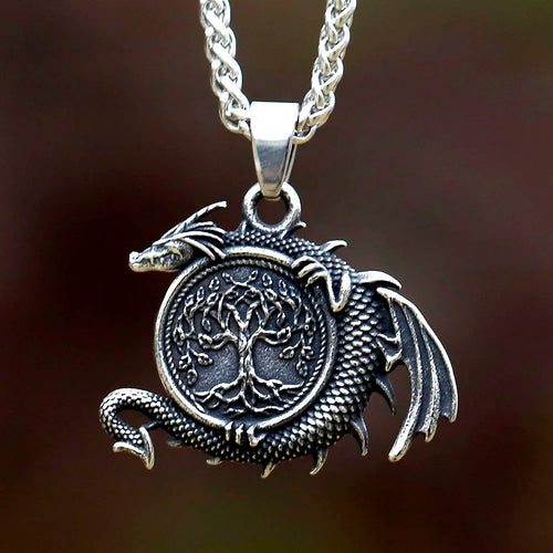 The Dragon Nidhogg and The Tree of Life Stainless Steel Necklace