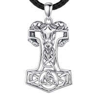 Mjolnir with Goat and Triskele 925 Sterling Silver Necklace