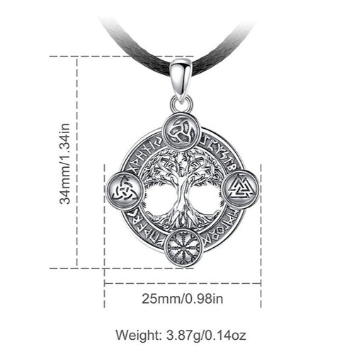Yggdrasil, The Tree of Life With Runes Necklace in 925 Sterling Silver