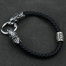 Freya Cat with Runes Steel and Leather Bracelet