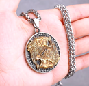 Fenrir Wolf with Aegishjalmur Stainless Steel Pendant Necklace