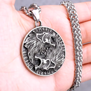 Fenrir Wolf with Aegishjalmur Stainless Steel Pendant Necklace