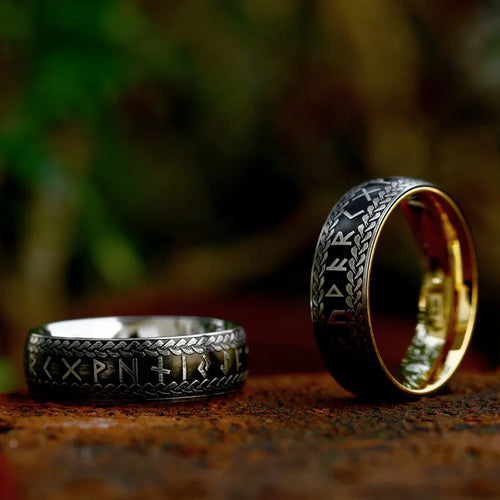 Rune Ring in Futhark Runes 8mm Stainless Steel Ring