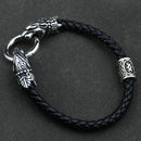 Freya Cat with Runes Steel and Leather Bracelet