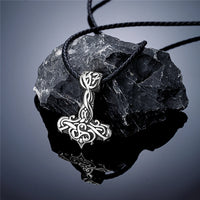 Hammer of Thor Mjolnir with Golden Bas Relief  Stainless Steel Necklace
