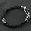 Freya Cat with Runes Steel and Leather Bracelet