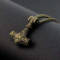 Brass Mjolnir Necklace Thor's Hammer with Norse Knot Motif