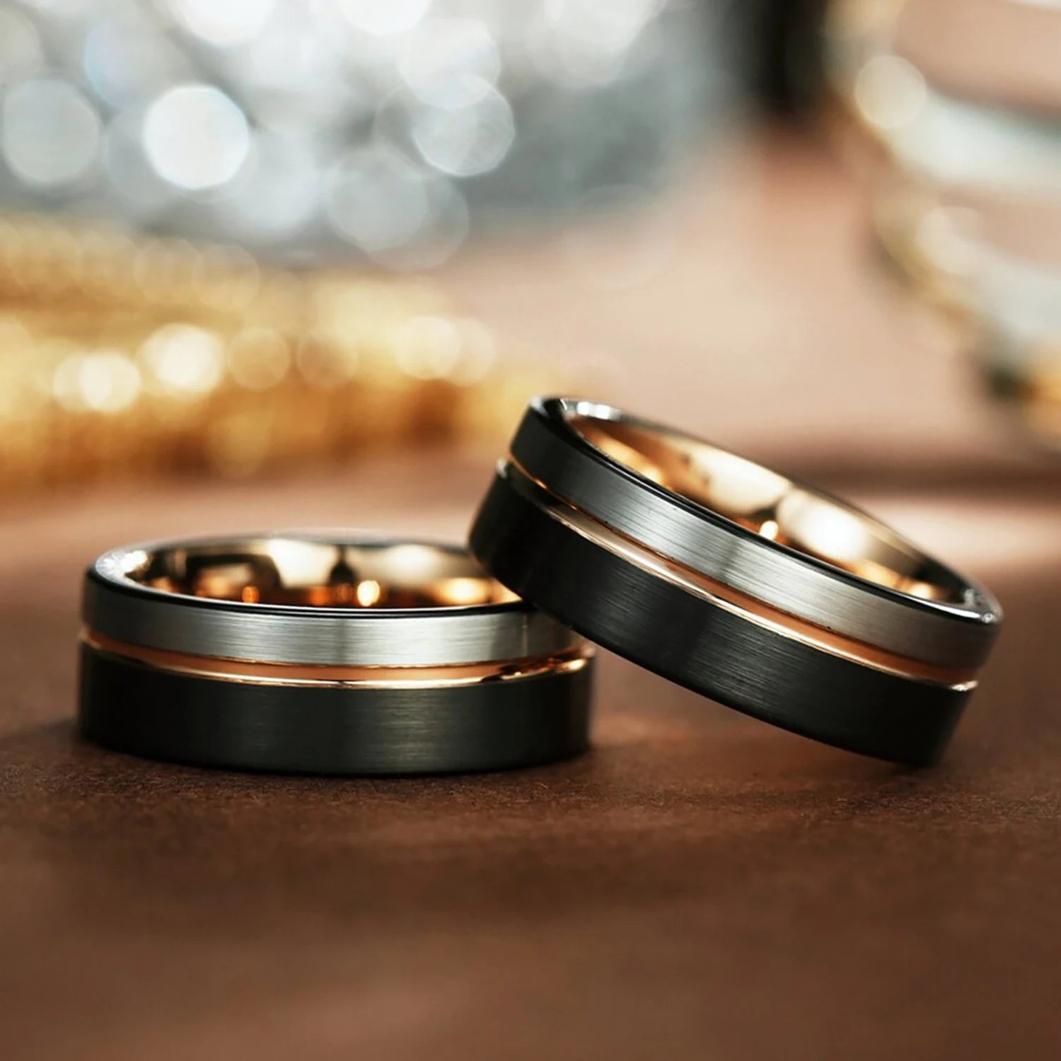 Frigg's Wedding Band With Yellow Golden Inlay - 8mm Tungsten Carbide Ring
