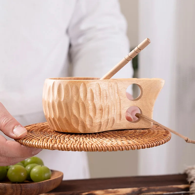 Traditional Norse Wood Carved Mug
