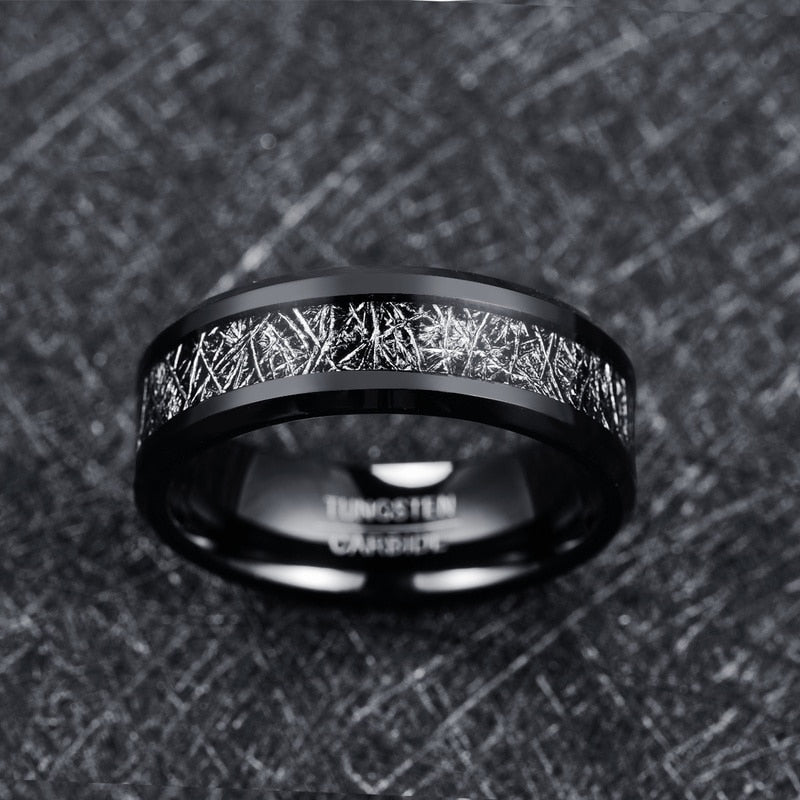 Thor Lightning Strike 8mm Tungsten Carbide Ring with Electroplated Black Inlay