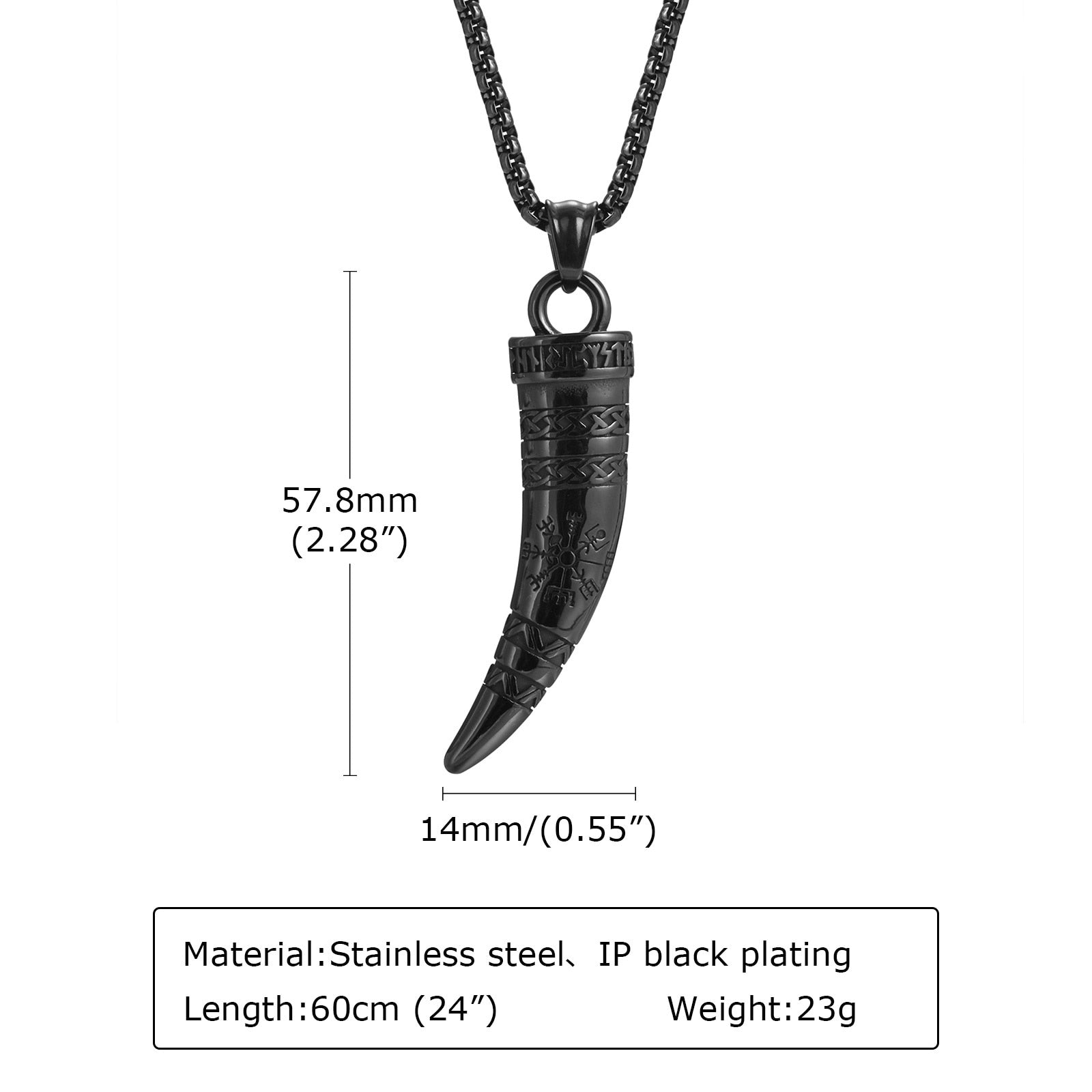 Gjallarhorn the Horn of Heimdall With Vegvisir Rune Stainless Steel Necklace