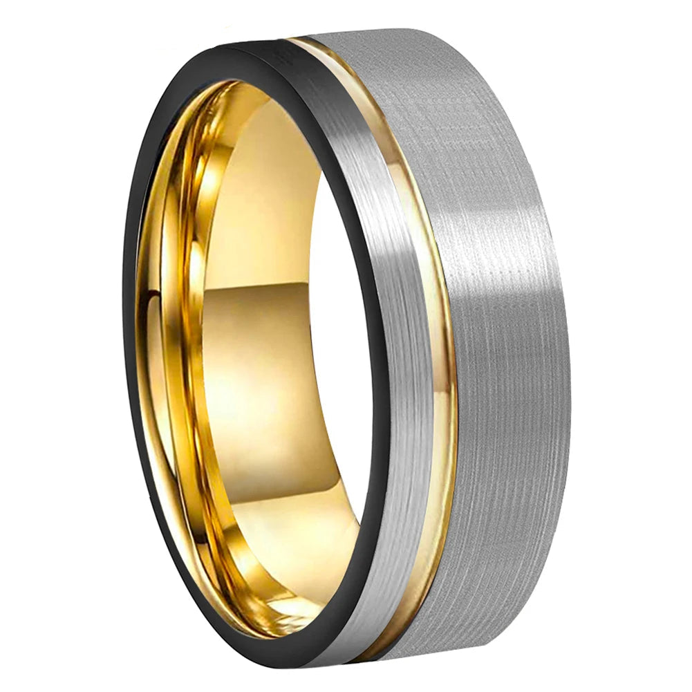 Frigg's Wedding Band With Yellow Golden Inlay - 8mm Tungsten Carbide Ring