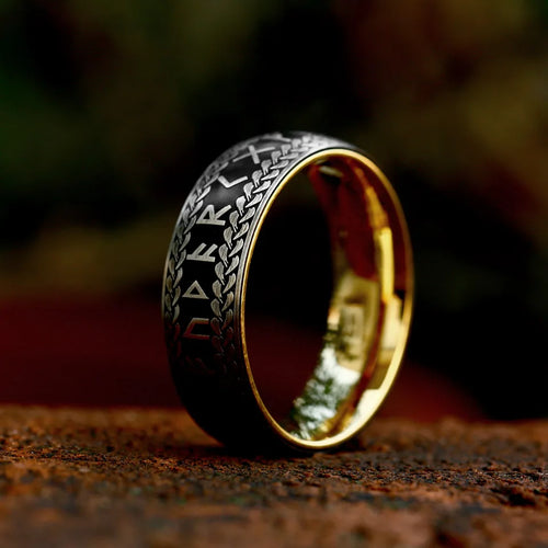 Rune Ring in Futhark Runes 8mm Stainless Steel Ring