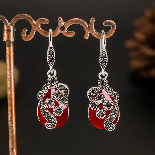 Idun's Gift Drop Earrings in 925 Sterling Silver with Garnet Stone