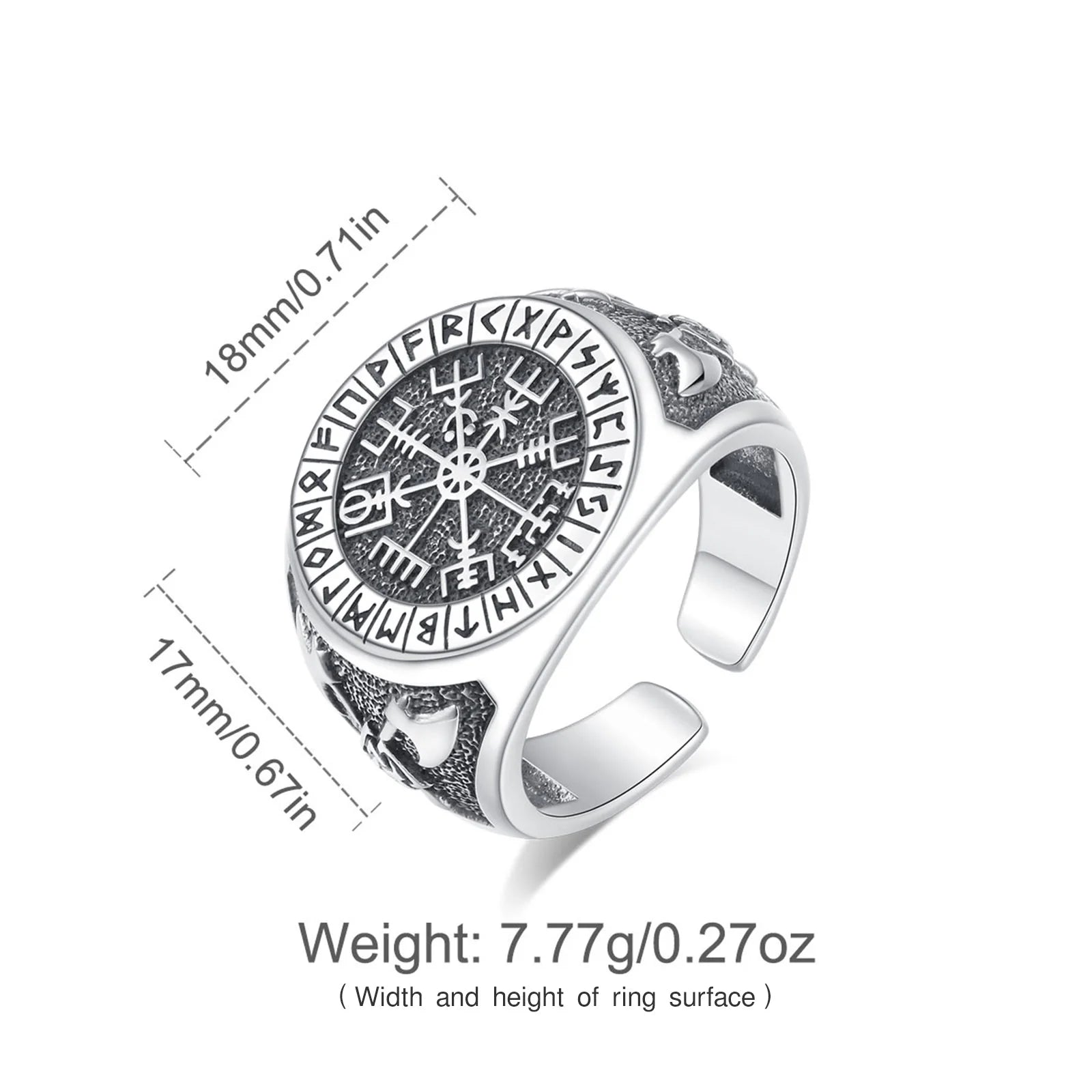 Vegvisir the Viking Compass Adjustable 925 Sterling Silver Ring