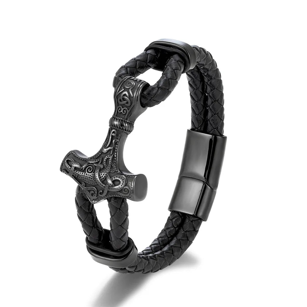 Mjolnir Leather Bracelet with Magnetic Buckle