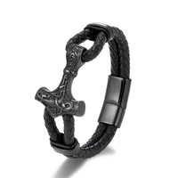 Mjolnir Leather Bracelet with Magnetic Buckle