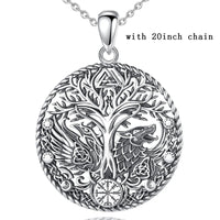 Wolf and Raven over Yggdrasil 925 Sterling Silver Necklace